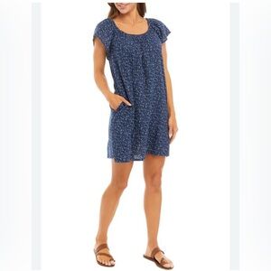 New Wonderly PXL Flutter Cotton Dress Blue White Micro Floral Coastal Preppy